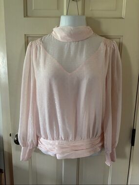White House Black Market Pale Pink Sheer Long-Sleeve Blouse